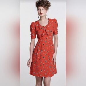 Anthropologie Hi There By Karen Walker Red Floral Bow Dress Size 4